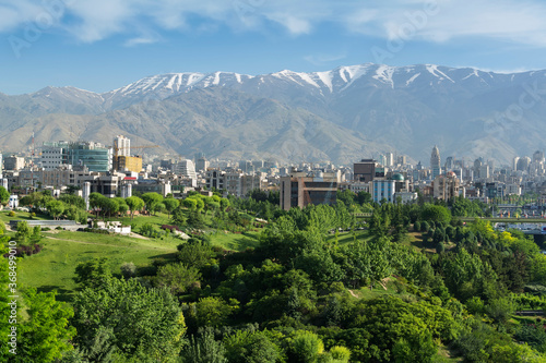 A view of Northern area of Tehran, capital city of Iran, with the Alborz mountain chain in background