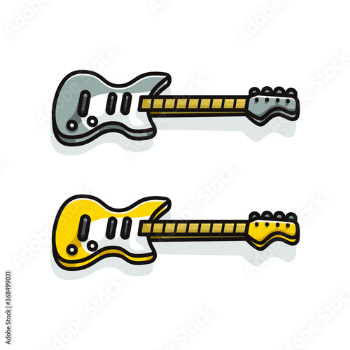 two guitar with grey and yellow color cartoon illustration vector