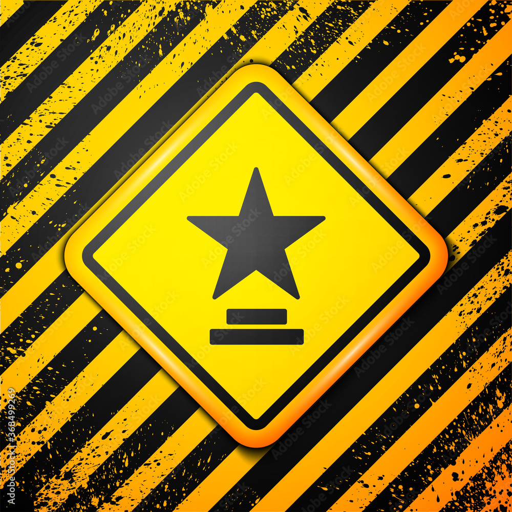 Black Movie trophy icon isolated on yellow background. Academy award icon. Films and cinema symbol. Warning sign. Vector Illustration. Black Movie trophy icon isolated on yellow background. Academy award icon. Films and cinema symbol. Warning sign. Vector Illustration.