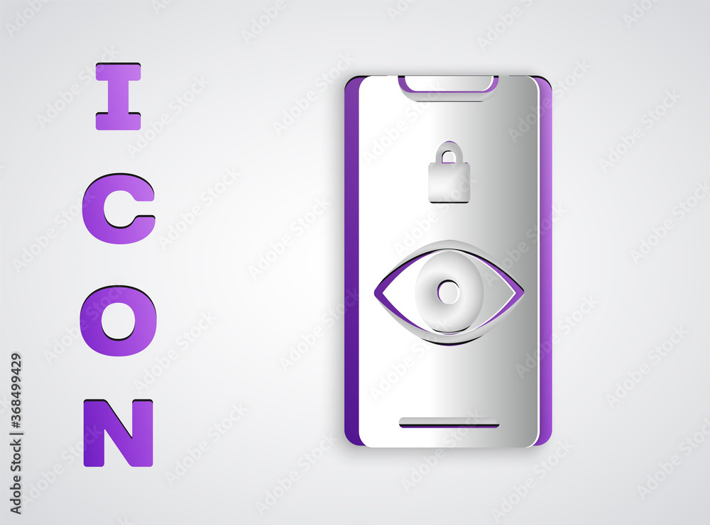 Paper cut Eye scan icon isolated on grey background. Scanning eye. Security check symbol. Cyber eye sign. Paper art style. Vector Illustration. Paper cut Eye scan icon isolated on grey background. Scanning eye. Security check symbol. Cyber eye sign. Paper art style. Vector Illustration.