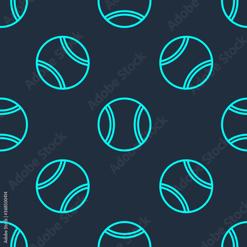 Green line Tennis ball icon isolated seamless pattern on blue background. Sport equipment. Vector Illustration.