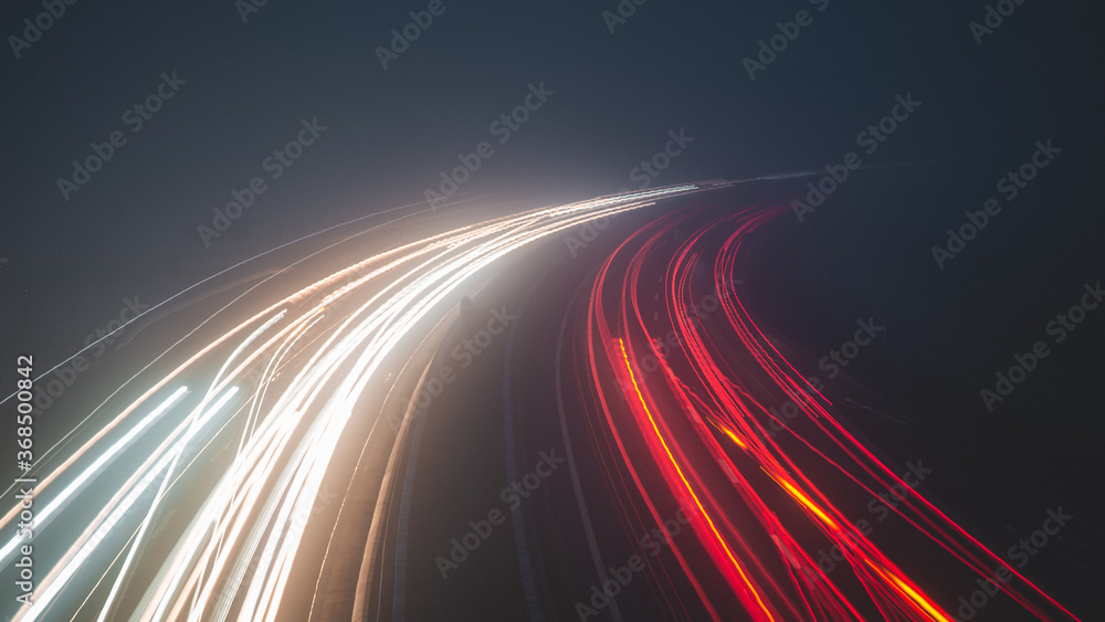 abstract light trails on the road
