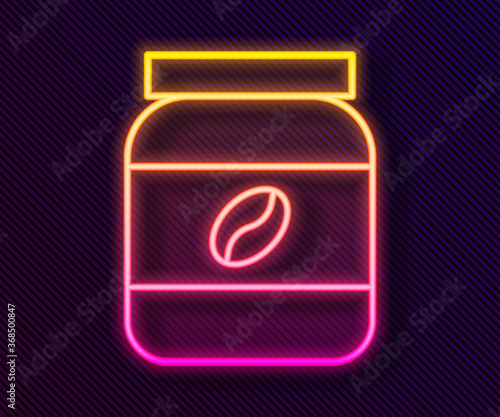 Glowing neon line Coffee jar bottle icon isolated on black background. Vector Illustration.