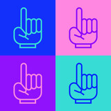 Pop art line Number 1 one fan hand glove with finger raised icon isolated on color background. Symbol of team support in competitions. Vector Illustration.