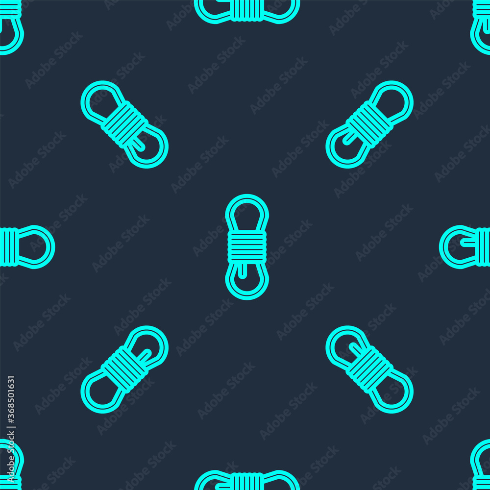 Green line Climber rope icon isolated seamless pattern on blue background. Extreme sport. Sport equipment. Vector Illustration. Green line Climber rope icon isolated seamless pattern on blue background. Extreme sport. Sport equipment. Vector Illustration.