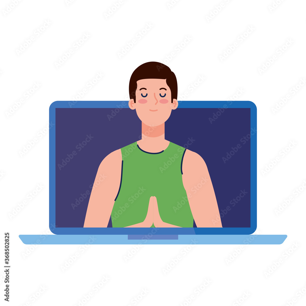 meditation online, meditating man on white background meditation online, meditating man on white background