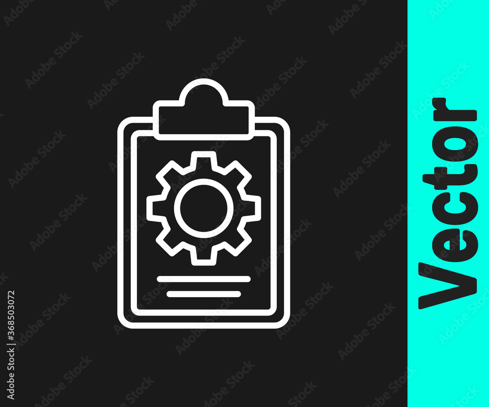 White line Checklist clipboard with 24 hours service icon isolated on black background. Vector Illustration. White line Checklist clipboard with 24 hours service icon isolated on black background. Vector Illustration.