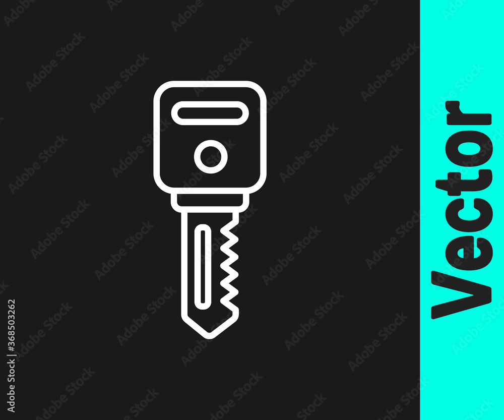 White line House key icon isolated on black background. Vector Illustration. White line House key icon isolated on black background. Vector Illustration.