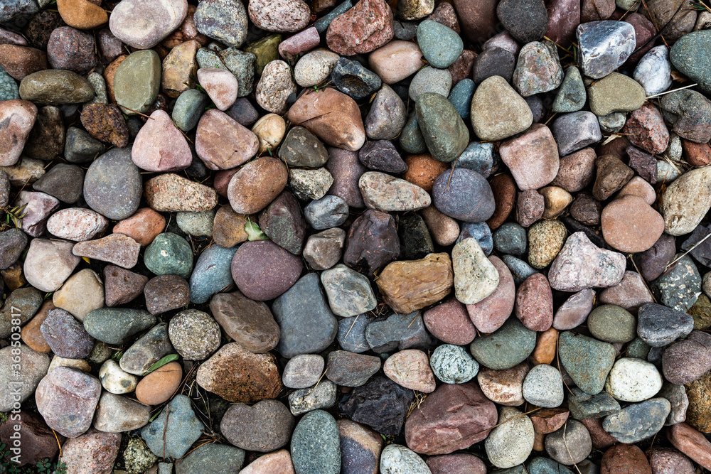 Colorful pebbles spread on the ground in a pattern forming a texture. Colorful pebbles spread on the ground in a pattern forming a texture.