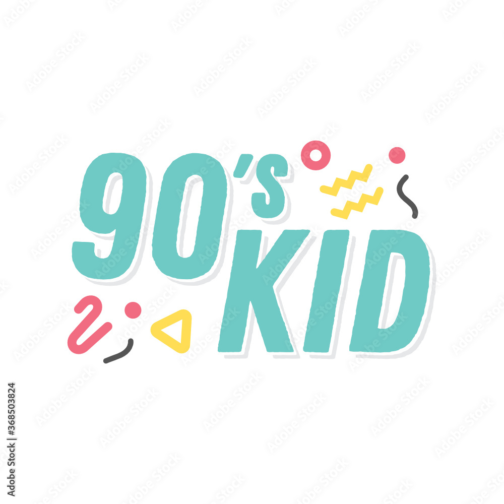 90's Kid, Retro Text, 1990's, Nostalgia Vector Text Illustration Banner Background
