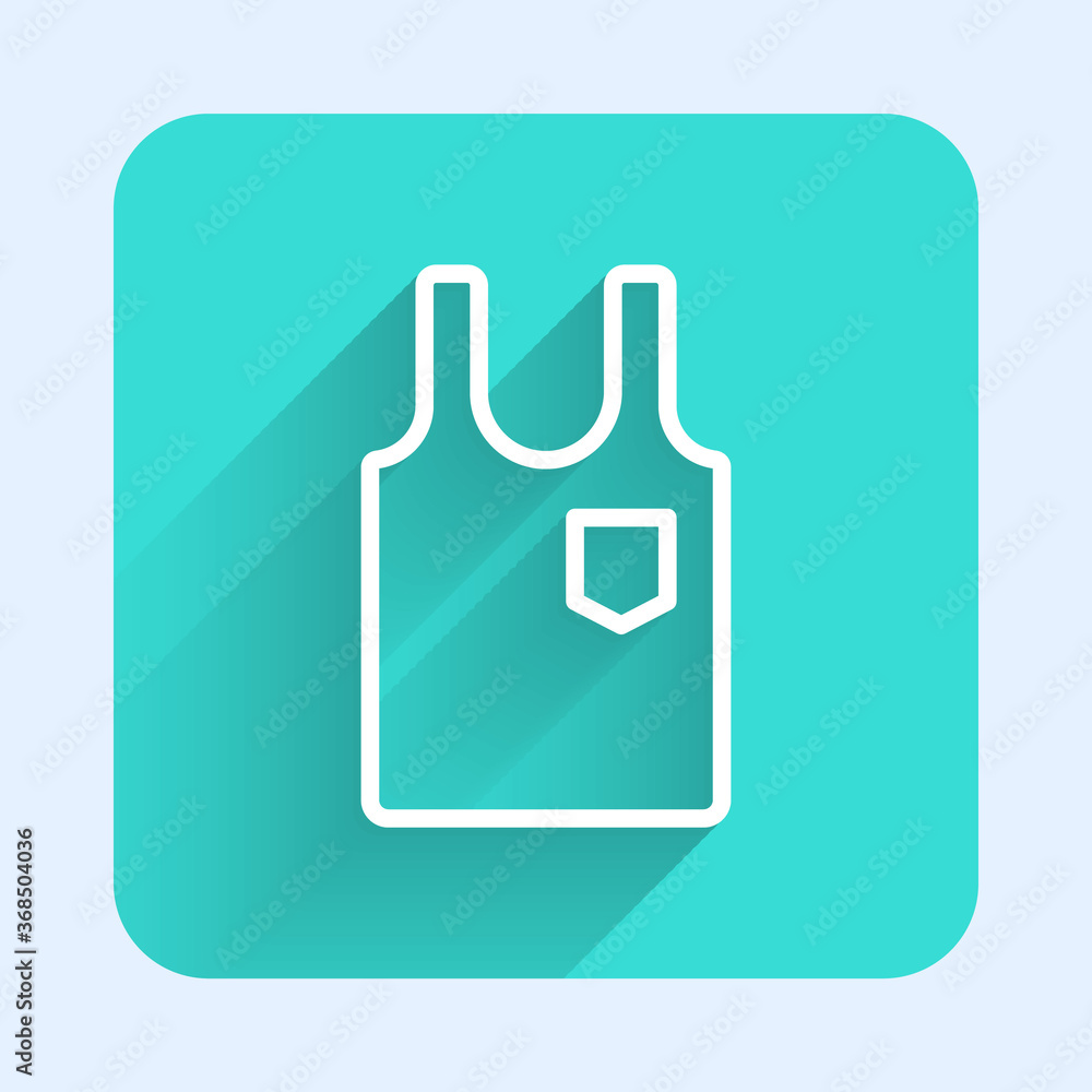 White line Sleeveless T-shirt icon isolated with long shadow. Green square button. Vector Illustration. White line Sleeveless T-shirt icon isolated with long shadow. Green square button. Vector Illustration.