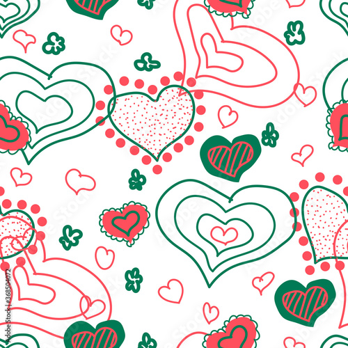 Hand-drawn doodle seamless pattern with hearts and stars. Design elements for Valentine s day.
