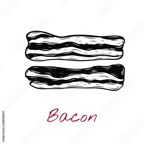 Vector sketch illustration of bacon drawing isolated on white. Engraved style. natural business. Vintage, retro object for menu, label, recipe, product packaging