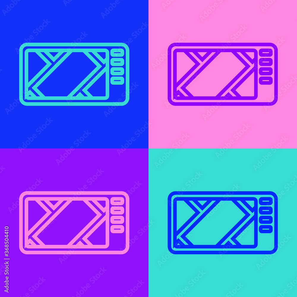 Pop art line Gps device with map icon isolated on color background. Vector Illustration. Pop art line Gps device with map icon isolated on color background. Vector Illustration.