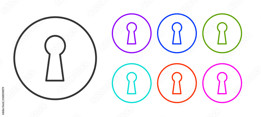 Black line Keyhole icon isolated on white background. Key of success solution. Keyhole express the concept of riddle, secret, security. Set icons colorful. Vector Illustration. Black line Keyhole icon isolated on white background. Key of success solution. Keyhole express the concept of riddle, secret, security. Set icons colorful. Vector Illustration.