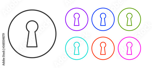 Black line Keyhole icon isolated on white background. Key of success solution. Keyhole express the concept of riddle, secret, security. Set icons colorful. Vector Illustration.