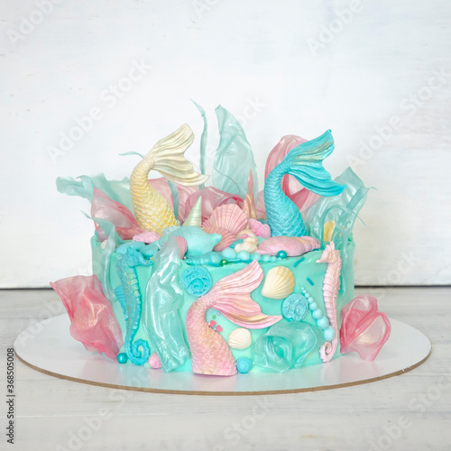 Mermaid fondant cake with rice paper decoration
