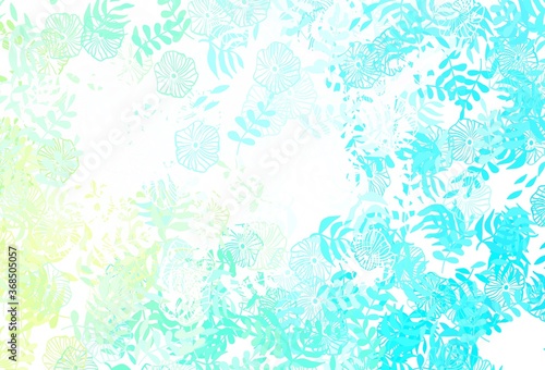 Light Blue  Green vector doodle backdrop with leaves  flowers.