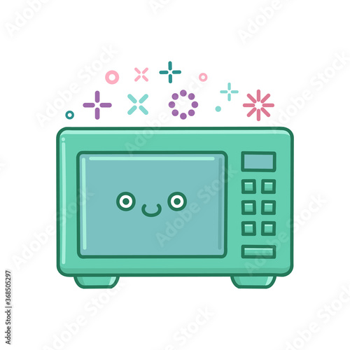 kawaii microwave kitchen appliance icon cartoon illustration