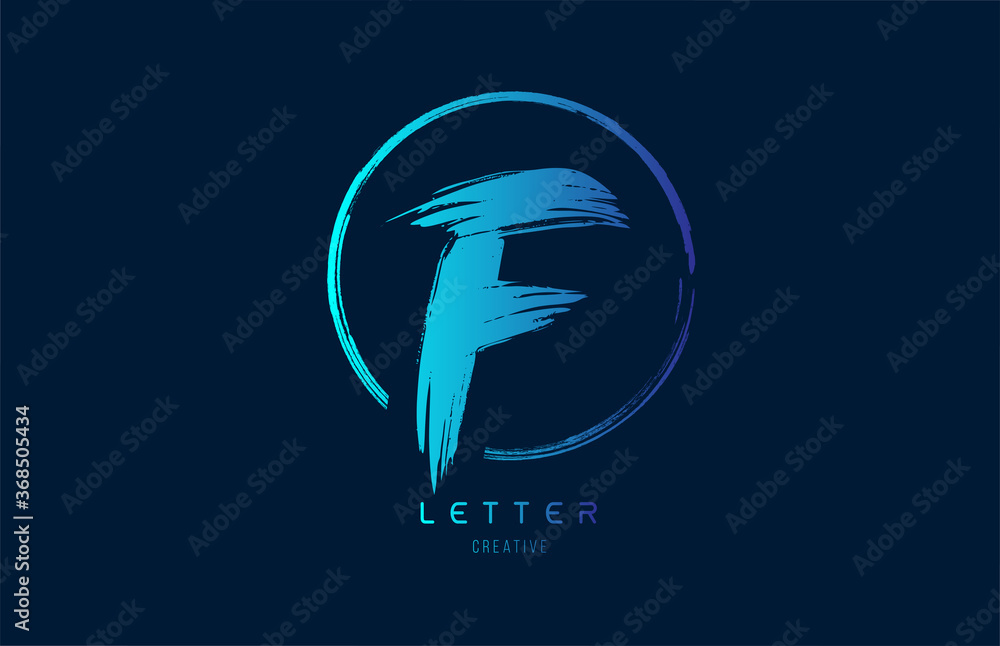 blue hand grunge brush letter F icon logo with circle. Alphabet design ...