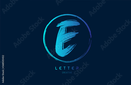 blue hand grunge brush letter E icon logo with circle. Alphabet design for a company design