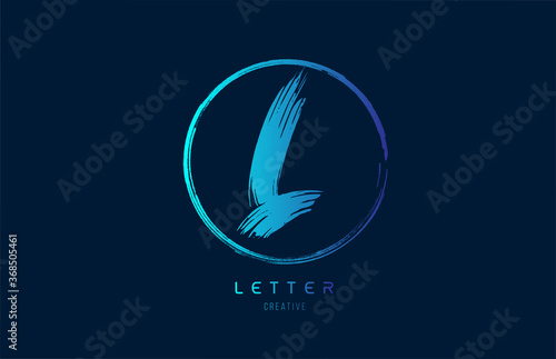 blue hand grunge brush letter L icon logo with circle. Alphabet design for a company design