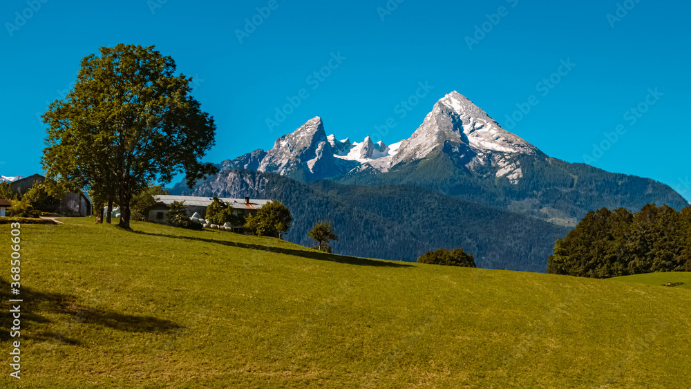 Beautiful alpine view of the famous Watzmann summit near Berchtesgaden, Bavaria, Germany