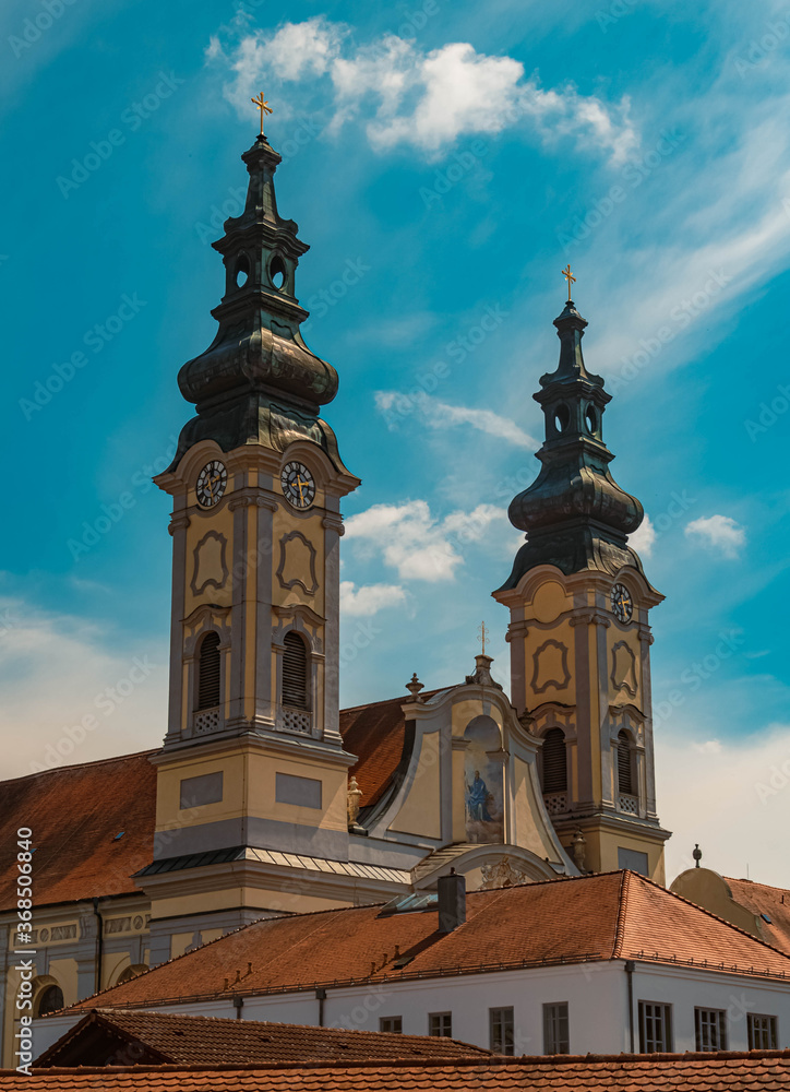 Obraz premium Beautiful church with twin towers at Fürstenzell, Bavaria, Germany