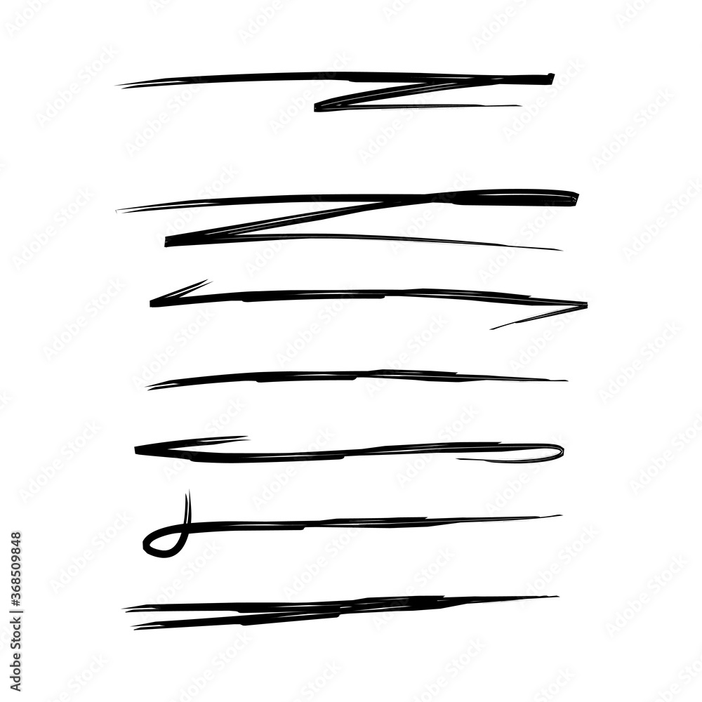 Set of handmade, hand drawn underline strokes isolated on white background EPS Vector Set of handmade, hand drawn underline strokes isolated on white background EPS Vector