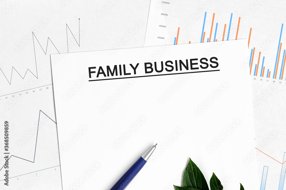FAMILY BUSINESS document with graphs, diagrams and blue pen FAMILY BUSINESS document with graphs, diagrams and blue pen