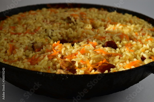 Pilaf in a cast iron pan