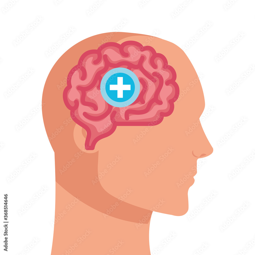 silhouette of human profile with brain and cross symbol, mind positive on white background vector illustration design silhouette of human profile with brain and cross symbol, mind positive on white background vector illustration design