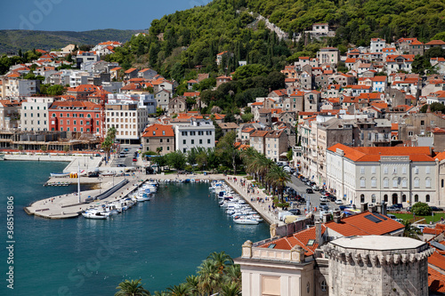 Split, Croatia - view from the tower to the Old town, Adriatic sea and port