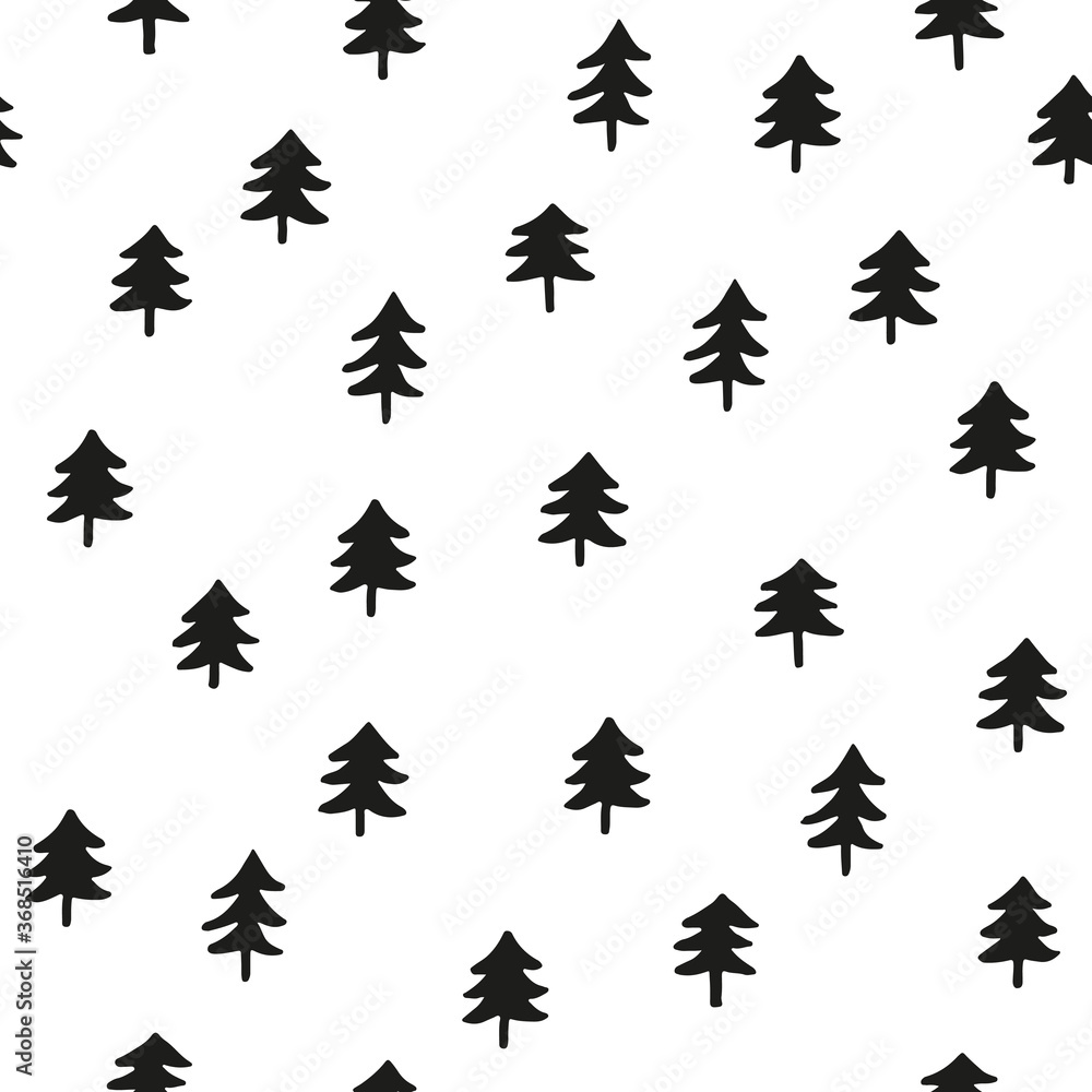 Obraz premium Seamless black and white pattern with fir trees