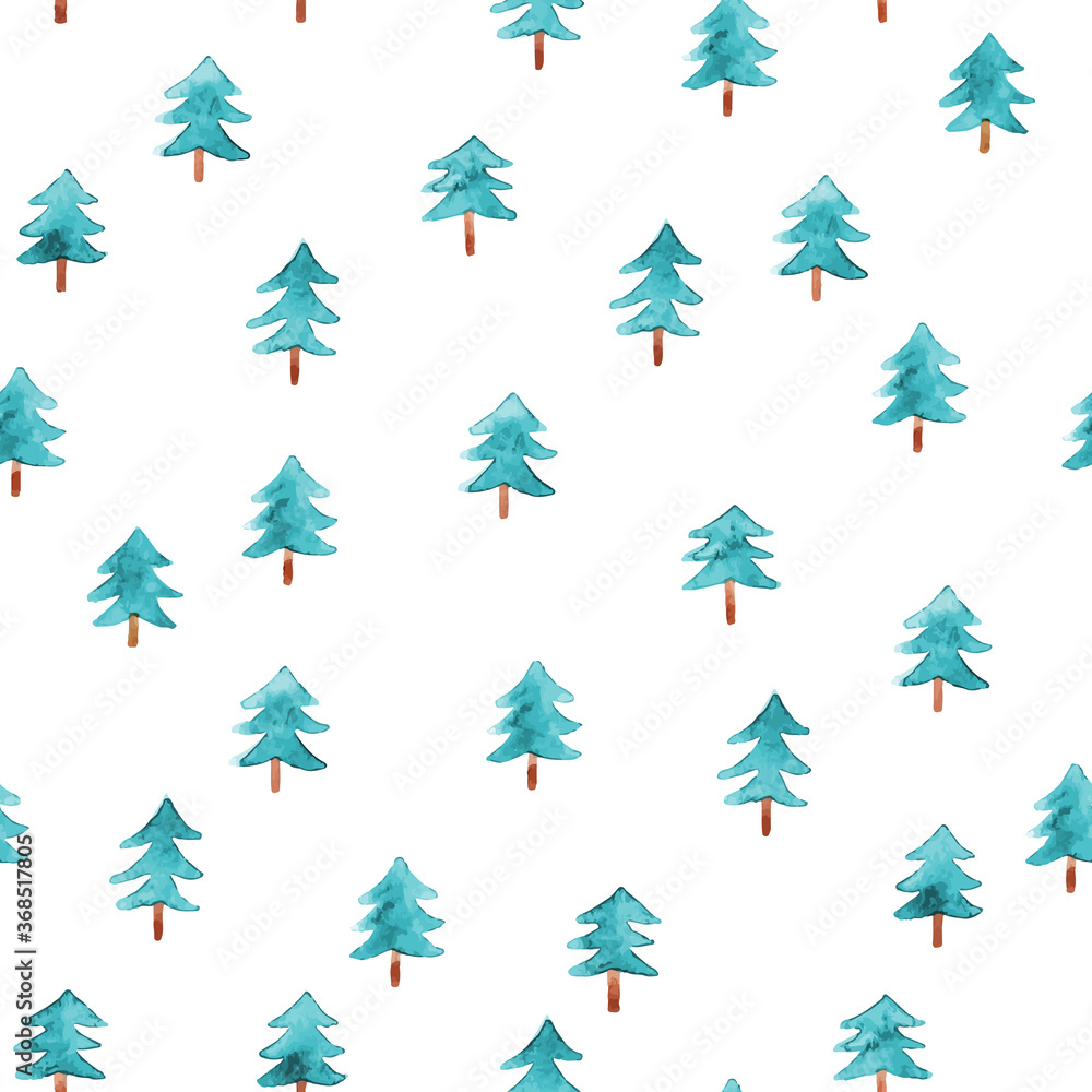 Watercolor Christmas trees. Seamless pattern