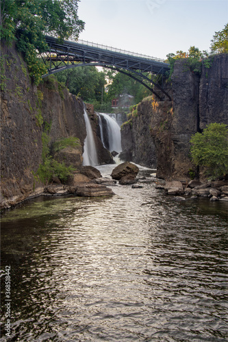Paterson, NJ / USA - 7/29/20: Paterson Great Falls on the Passaic River in the city of Paterson in Passaic County