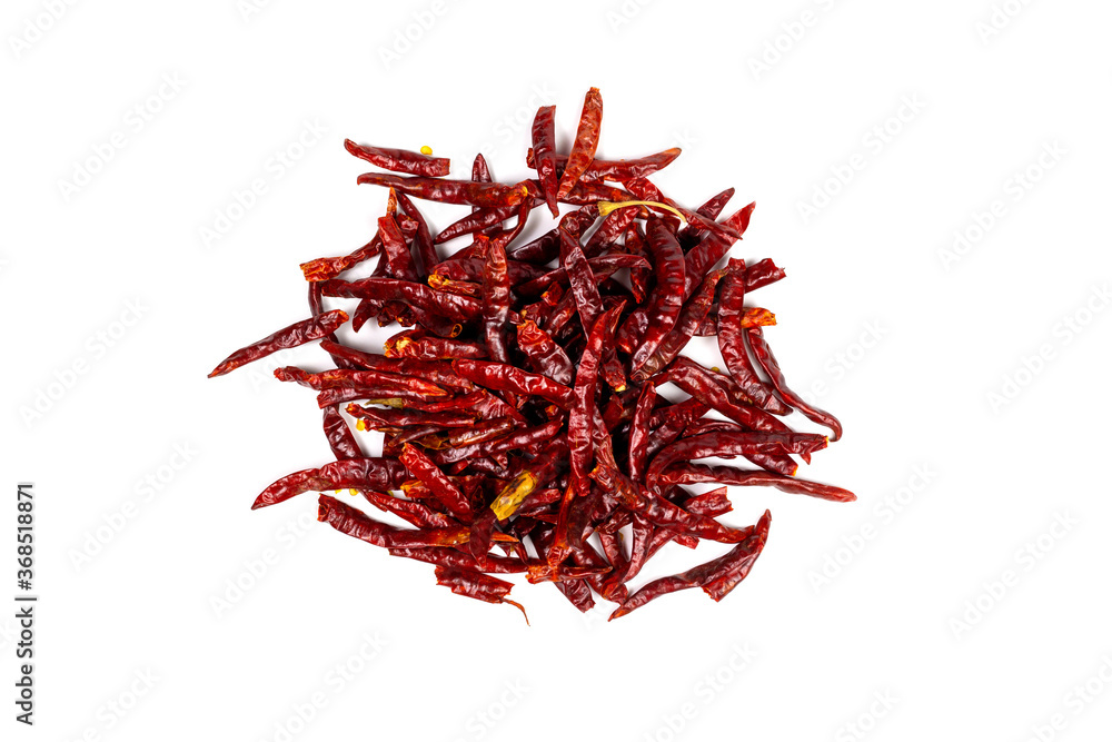 Naklejka premium Heap of dry red chili on white background