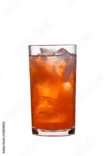 Glass of ice black tea isolated on white background