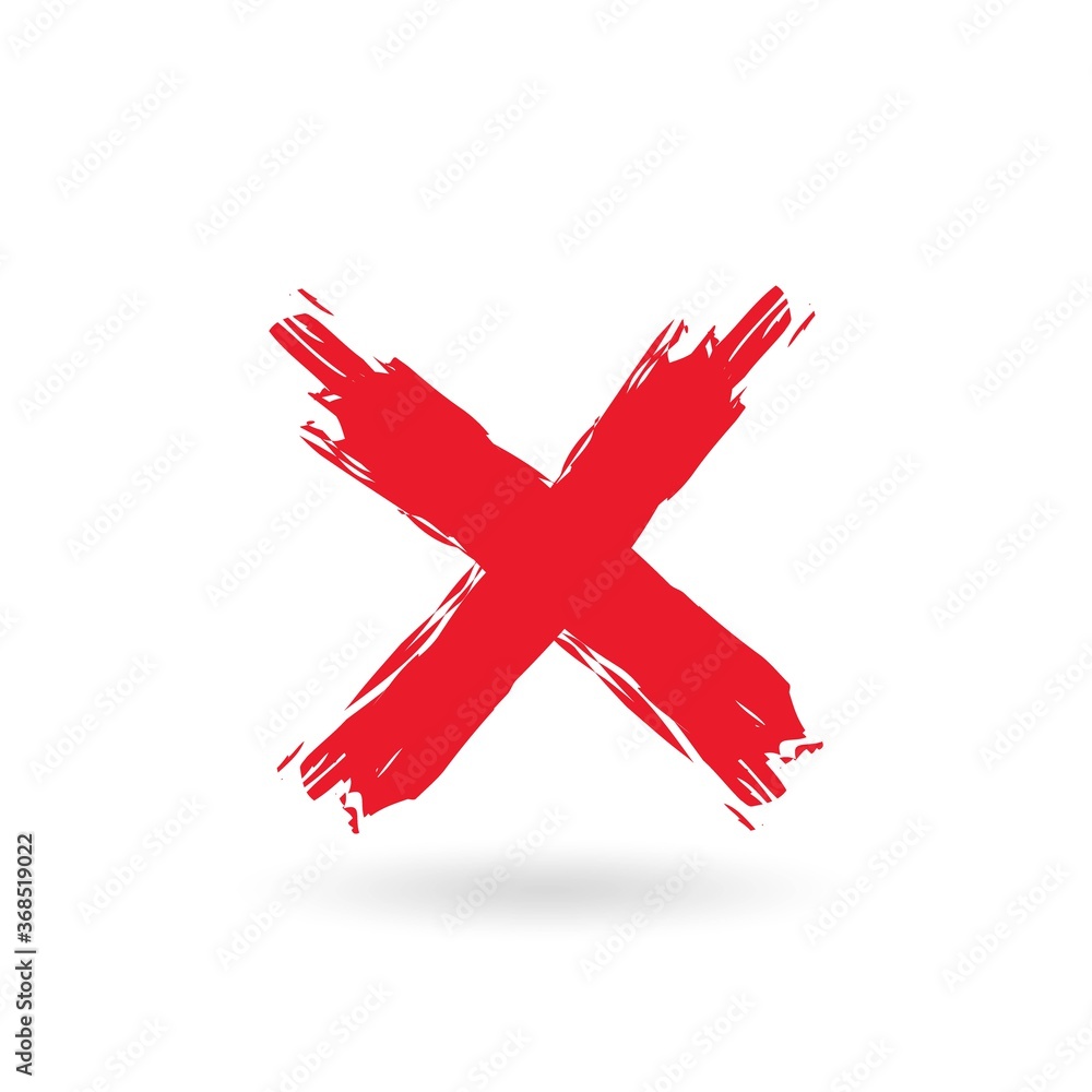 Cross sign element. Red grunge X icon, isolated on white background. Cross sign element. Red grunge X icon, isolated on white background.
