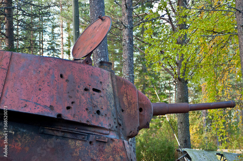 Wreckage of a tank from the Winter War near Suomussalmi, Finland.