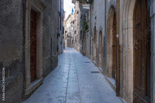 alley of the medieval town of pacentro in abruzzo italy