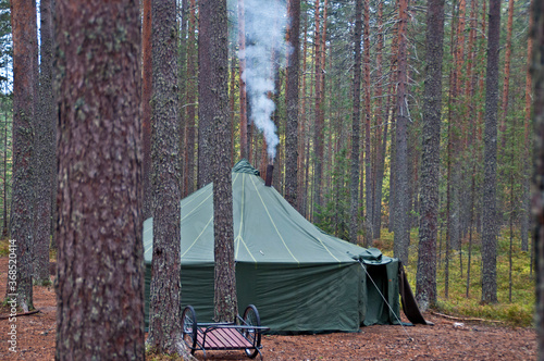 Tent in the woods of North-Karelia, Finland