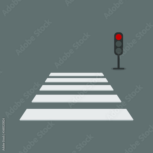 Crosswalk and traffic light with red light