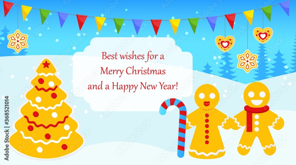 Obraz premium Bright Christmas card with characters for holiday decorations.