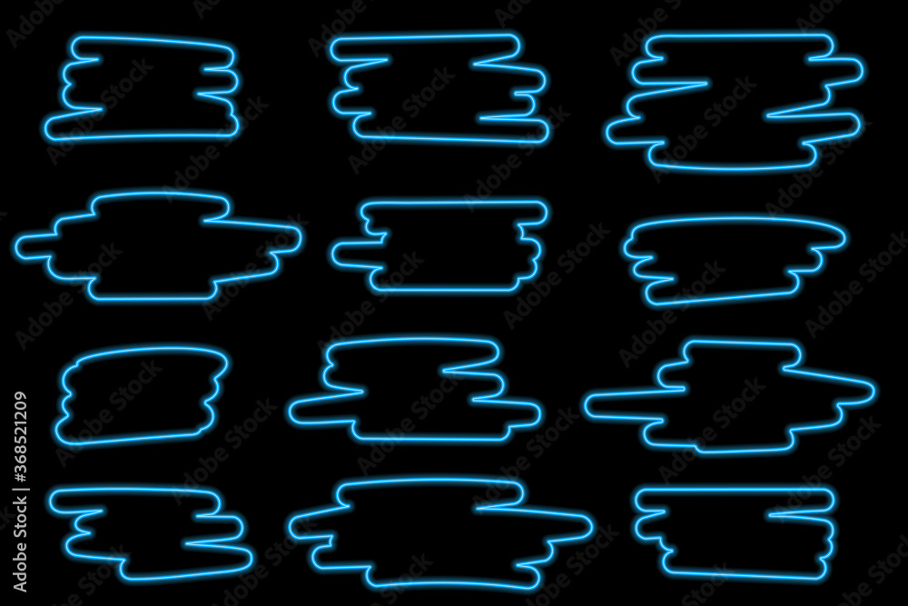 Obraz premium Set of bright blue neon frames speech bubbles. Freeform in the form of brush strokes. Vector illustration.