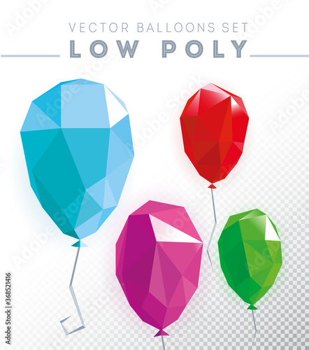 Low poly balloon design template. Abstract polygonal balloon. Balloon symbol. 