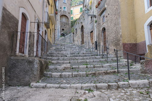 staircase in the medieval town of pacentro in abruzzo italy photo