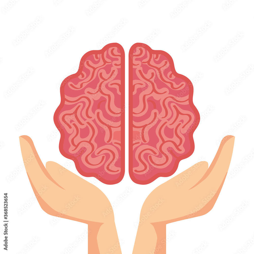 hands holding brain, symbol of mental health vector illustration design hands holding brain, symbol of mental health vector illustration design