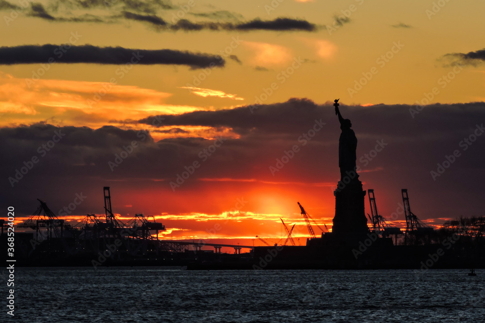 Liberty under sunset