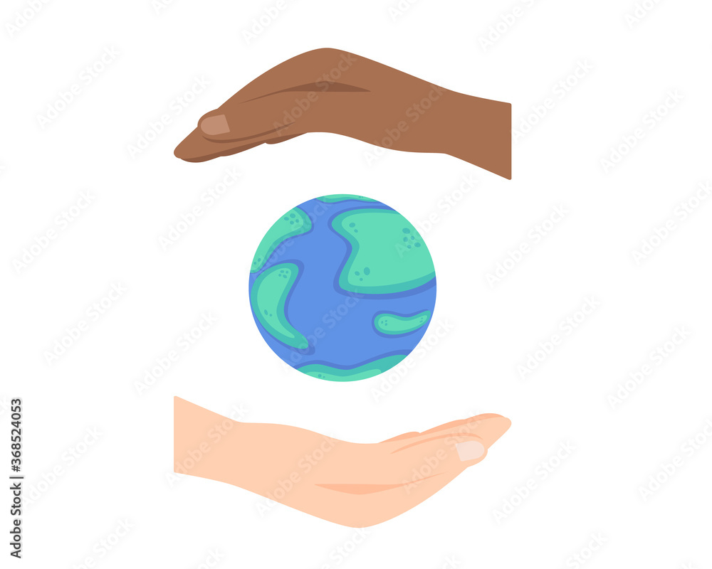 World Ozone Day, globe with multiethnic hands World Ozone Day, globe with multiethnic hands